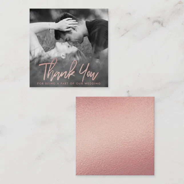 Elegant Rose Gold Foil Script Photo Thank You Enclosure Card | Zazzle