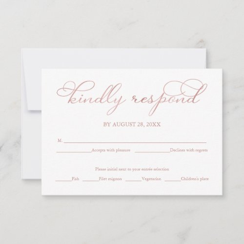 Elegant Rose Gold Foil Script Wedding RSVP Card