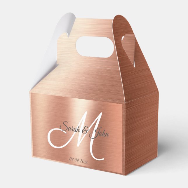 Elegant Rose Gold Foil Wedding Favor Boxes (Front Side)