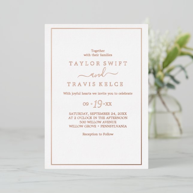 Elegant Rose Gold Foil Wedding  Invitation (Standing Front)