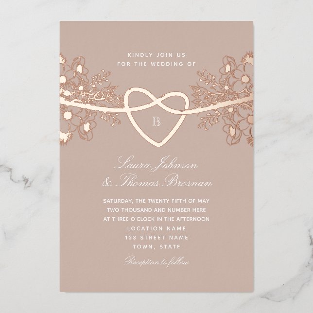 Elegant Rose Gold Foil Wedding Invitation Foil Invitation (Front)