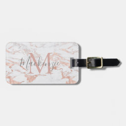 Elegant Rose Gold Foil | White Marble | Monogram Luggage Tag | Zazzle
