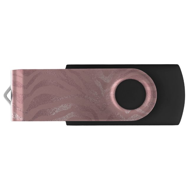Elegant Rose Gold Foil Zebra Animal Pattern Flash Drive (Back)