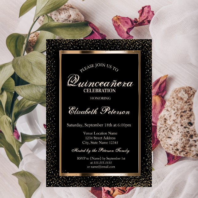 Elegant Rose Gold Frame Confetti  Quinceañera Invitation (Creator Uploaded)
