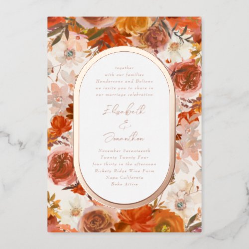 Elegant Rose Gold Frame Floral Abundance Wedding Foil Invitation