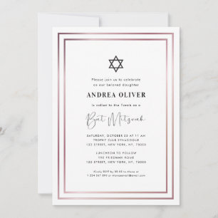 Elegant Rose Gold Frame Modern Simple Bat Mitzvah Invitation