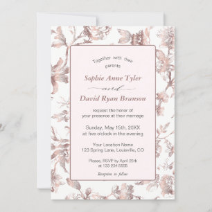 Elegant Rose Gold French Toile Floral Wedding Invitation