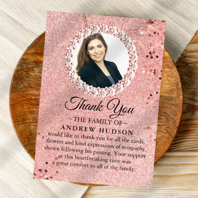 Elegant Rose Gold Funeral Thank You Card Zazzle