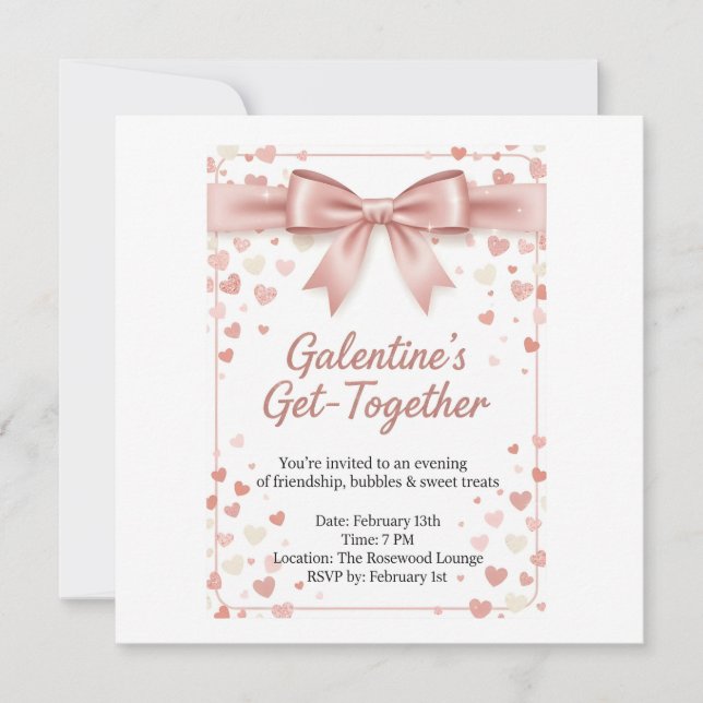 Elegant Rose Gold Galentine's Day Invitation Templ (Front)