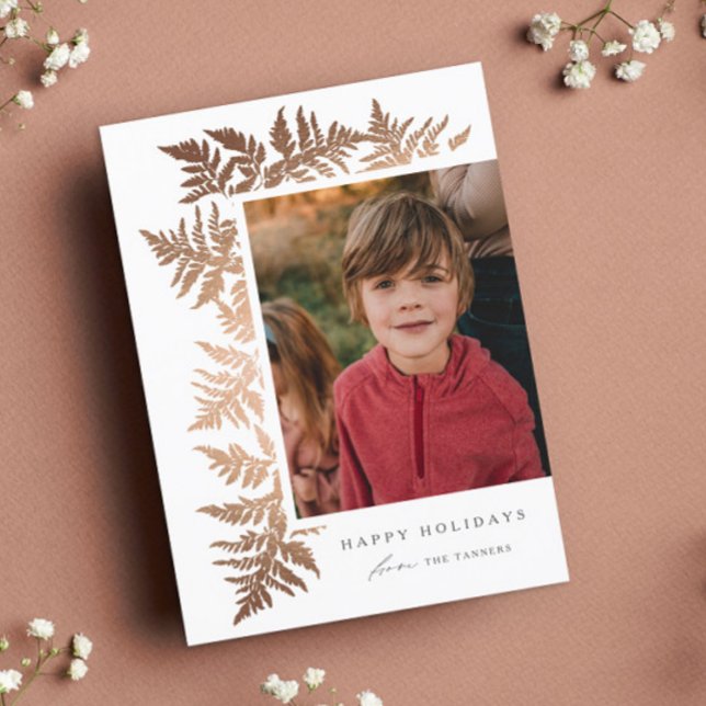 Elegant Rose Gold Garland 2 Photo Christmas Holiday Card (Creator Uploaded)