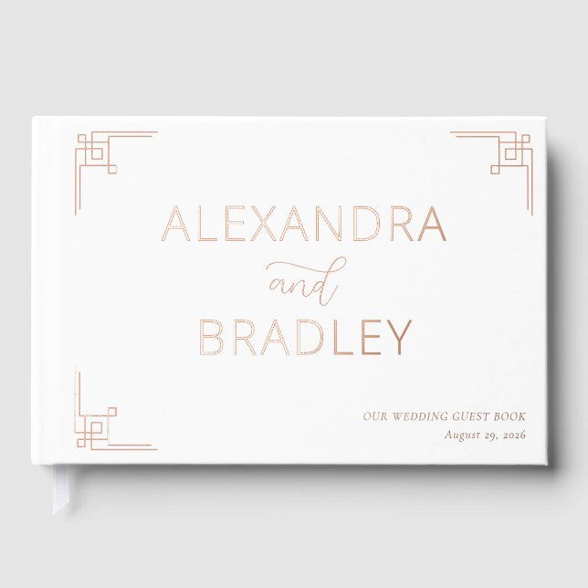 Elegant Rose Gold Geometric Foil Guest Book (Front)