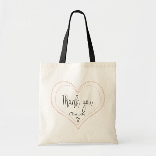 Elegant Rose Gold Geometric Heart Thank You Tote Bag