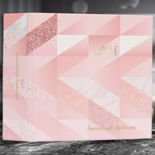 Elegant Rose Gold Geometric Pattern 3 Ring Binder (Creator Uploaded)