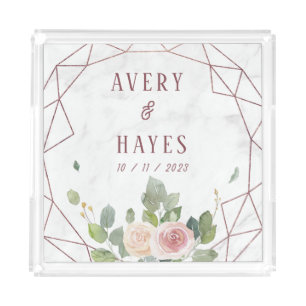 Elegant Rose Gold Geometric Wedding Acrylic Tray
