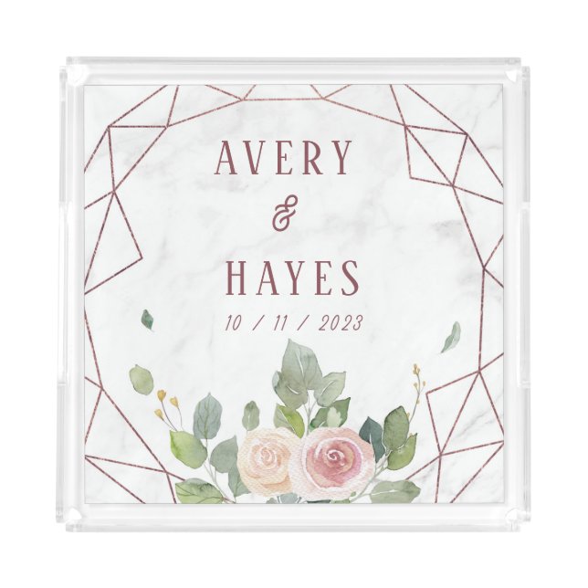 Elegant Rose Gold Geometric Wedding Acrylic Tray (Front)