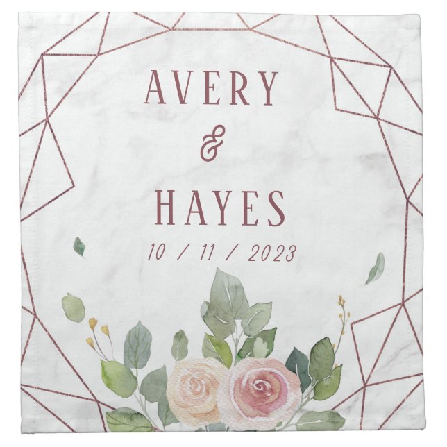 Elegant Rose Gold Geometric Wedding Cloth Napkin (Front)