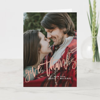 Elegant Rose Gold Give Thanks Letterpress Thank You Card