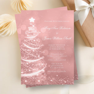 Elegant Rose Gold Glam Christmas Wedding Invitation