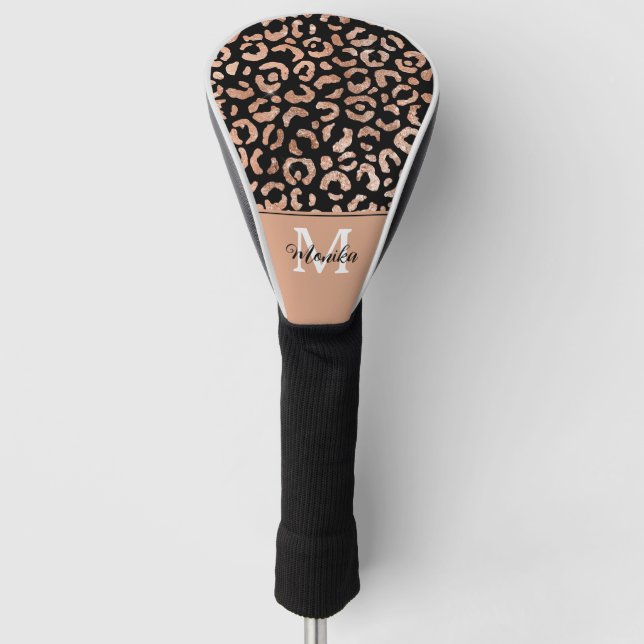 Elegant Rose Gold Glam Leopard Personized Golf Head Cover (Front)