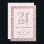 Elegant Rose Gold Glitter 21st Birthday Celebratio Invitation<br><div class="desc">Capture the essence of elegance and celebration with our exquisite Rose Gold Glitter 21st Birthday Invitation. The shimmering rose gold accents add a touch of glamour to this sophisticated design,  perfect for a memorable milestone celebration. Be prepared to dazzle your guests and create lasting memories with this stunning invitation.</div>