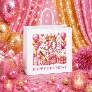 Elegant Rose Gold Glitter 30th Birthday Gift Bag