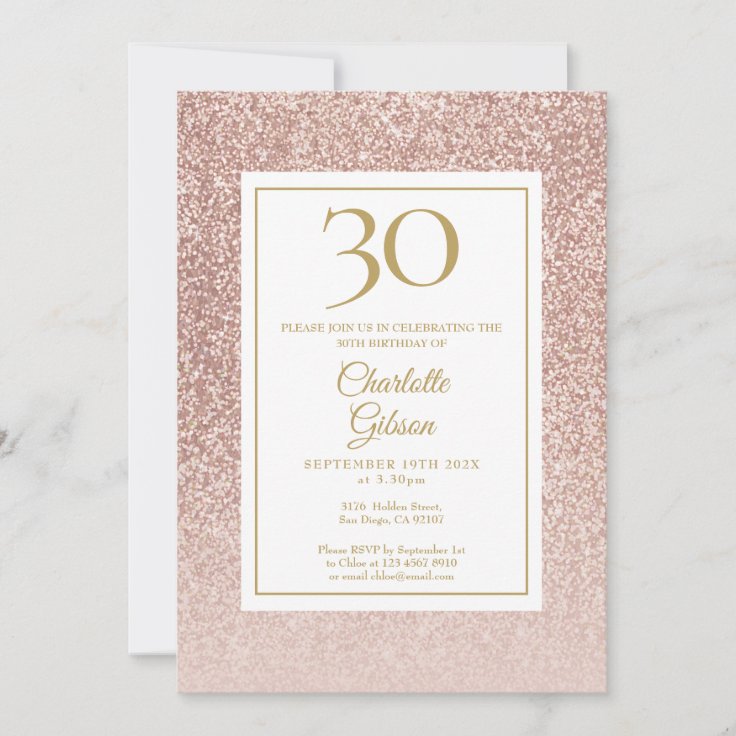 Elegant Rose Gold Glitter 30th Birthday Invitation | Zazzle