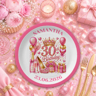 Elegant Rose Gold Glitter 30th Birthday Paper Plat Plates