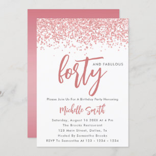 Elegant Rose Gold Glitter 40 And Fabulous Birthday Invitation
