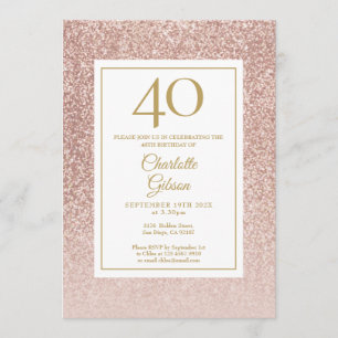 Elegant Rose Gold Glitter 40th Birthday Invitation