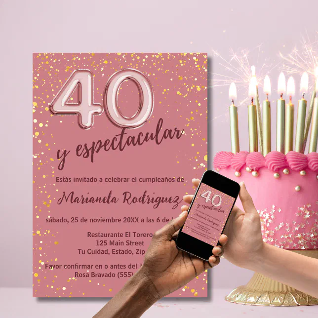 elegant-rose-gold-glitter-40th-birthday-spanish-invitation-zazzle