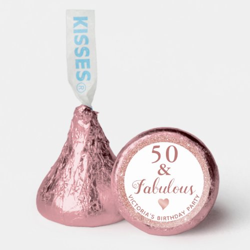 Elegant Rose Gold Glitter 50 and Fabulous Birthday Hersheys Kisses