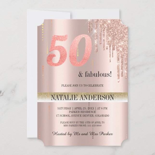 Elegant rose Gold  Glitter 50th Birthday  In Invitation (Front)