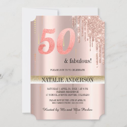 Elegant rose Gold  Glitter 50th Birthday  In Invitation