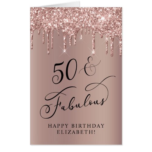 Elegant Rose Gold Glitter 50th Birthday Jumbo Card