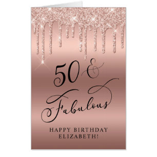 Elegant Rose Gold Glitter 50th Birthday Jumbo Card