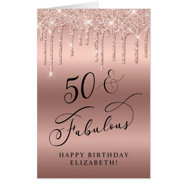 Elegant Rose Gold Glitter 50th Birthday Jumbo Card (Front)