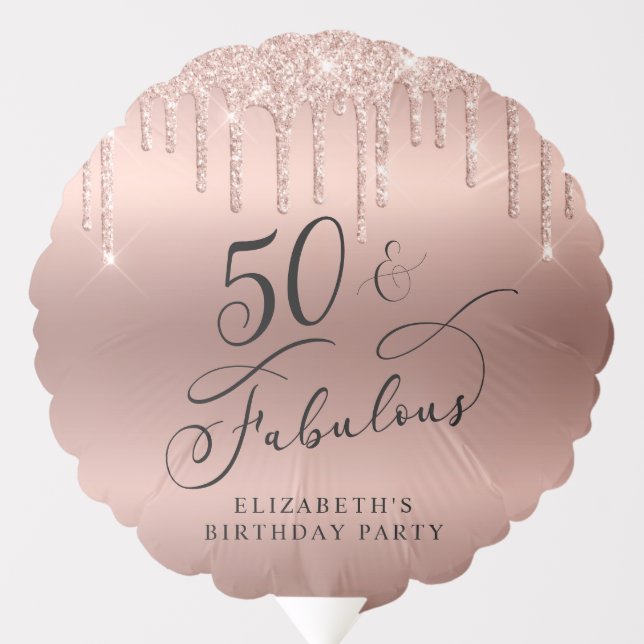 Elegant Rose Gold Glitter 50th Birthday Party Balloon (Front)