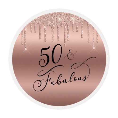 Elegant Rose Gold Glitter 50th Birthday Party Edible Frosting Rounds