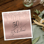 Elegant Rose Gold Glitter 50th Birthday Party Napkins<br><div class="desc">Chic napkins for her 50th birthday party featuring "50 & Fabulous" in an elegant calligraphy script,  a rose gold background and rose gold faux glitter. Personalize with her name and the date of the party.</div>