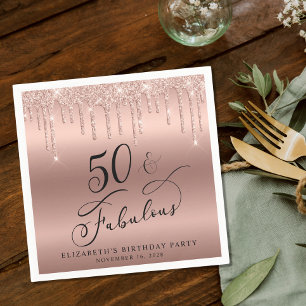 Elegant Rose Gold Glitter 50th Birthday Party Napkins