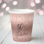 Elegant Rose Gold Glitter 50th Birthday Party Paper Cups<br><div class="desc">Chic personalized paper cups for her 50th birthday party featuring "50 & Fabulous" in an elegant calligraphy script against a rose gold background with rose gold faux glitter drips.</div>