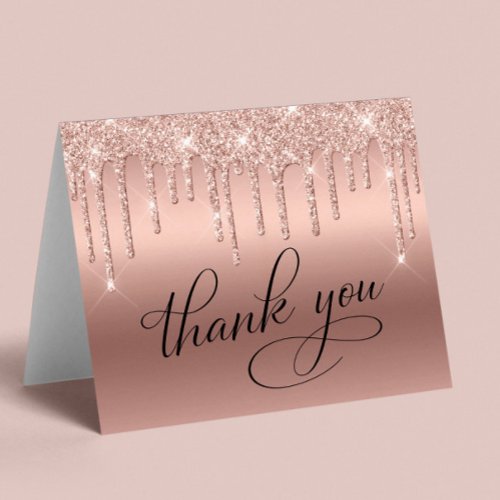 Elegant Rose Gold Glitter 50th Birthday Party Thank You Card