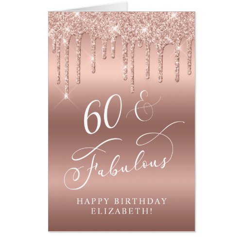 Elegant Rose Gold Glitter 60th Birthday Jumbo Card