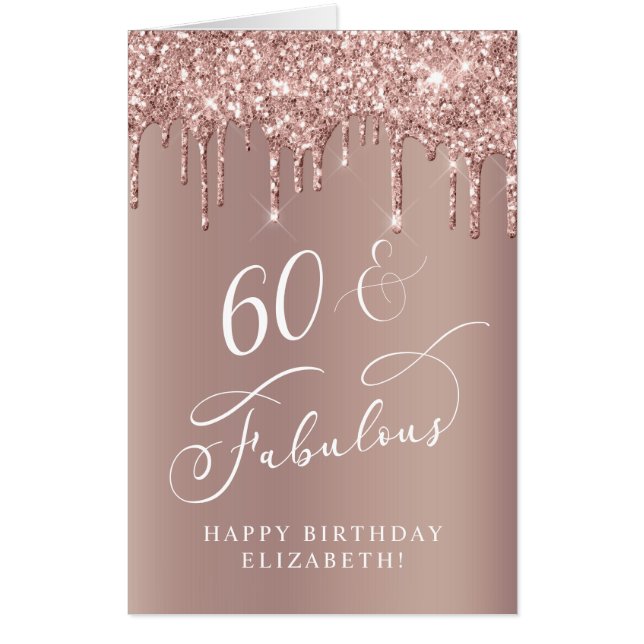 Elegant Rose Gold Glitter 60th Birthday Jumbo Card (Front)