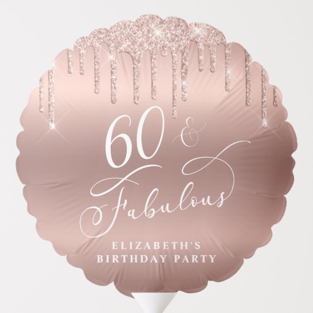 Elegant Rose Gold Glitter 60th Birthday Party Balloon (Back)