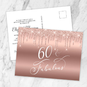 Elegant Rose Gold Glitter 60th Birthday Party Invitation Postcard