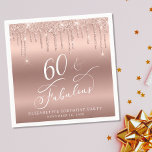 Elegant Rose Gold Glitter 60th Birthday Party Napkins<br><div class="desc">Chic napkins for her 60th birthday party featuring "60 & Fabulous" in an elegant white calligraphy script,  a rose gold background and rose gold faux glitter. Personalize with her name and the date of the party.</div>
