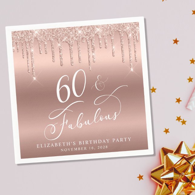Elegant Rose Gold Glitter 60th Birthday Party Napkins (Creator Uploaded)