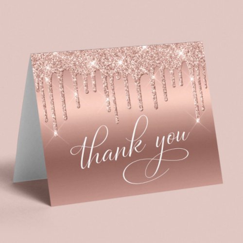 Elegant Rose Gold Glitter 60th Birthday Party Thank You Card
