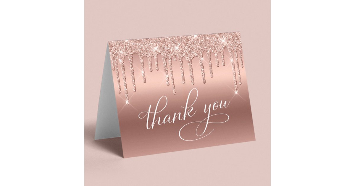 Elegant Rose Gold Glitter 60th Birthday Party Thank You Card | Zazzle